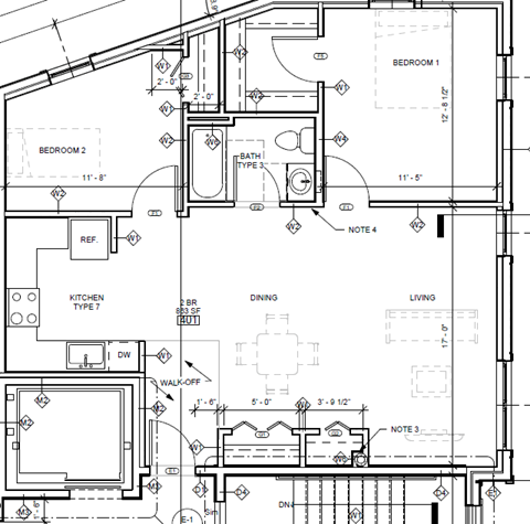 Floor plan for 2 beds, 1 bath, 1363 sqft